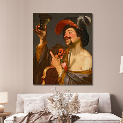 Un Allegro Violinista Con In Mano Un Roemer Gerard van Honthorst gvh3 quadro stampato su tela