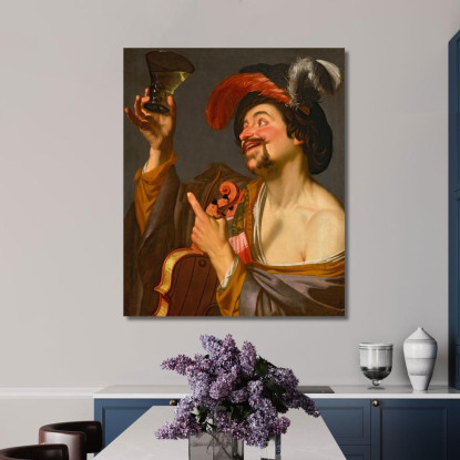 Un Allegro Violinista Con In Mano Un Roemer Gerard van Honthorst gvh3 quadro stampato su tela