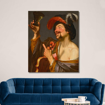 Un Allegro Violinista Con In Mano Un Roemer Gerard van Honthorst gvh3 quadro stampato su tela