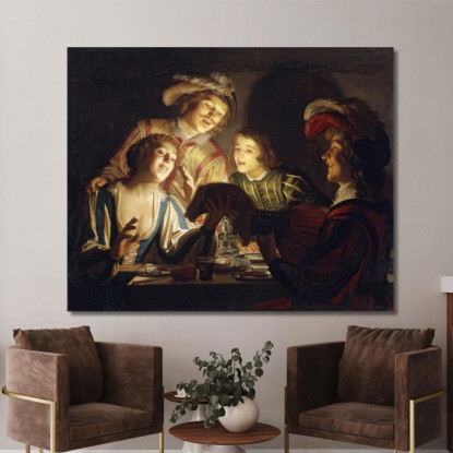 Gruppo Musicale A Lume Di Candela Gerard van Honthorst gvh27 quadro stampato su tela