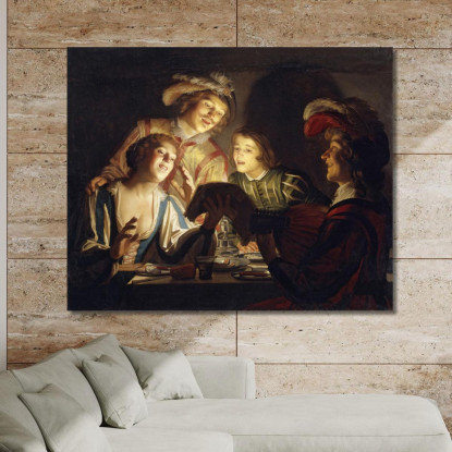 Gruppo Musicale A Lume Di Candela Gerard van Honthorst gvh27 quadro stampato su tela