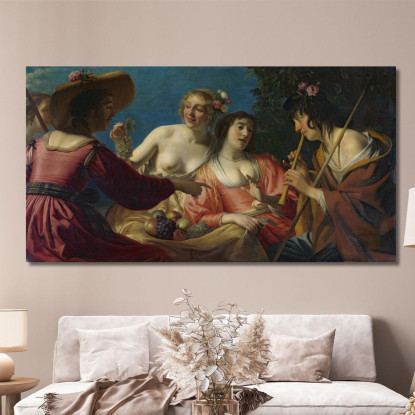 Pastore Che Suona Il Flauto E Quattro Pastorelle Gerard van Honthorst gvh42 quadro stampato su tela