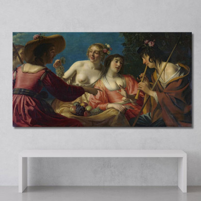 Pastore Che Suona Il Flauto E Quattro Pastorelle Gerard van Honthorst gvh42 quadro stampato su tela