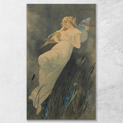Elfo Con Fiori Di Iris Alphonse Mucha amu37 quadro stampato su tela