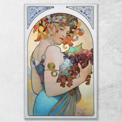 Frutta Alphonse Mucha amu46 quadro stampato su tela