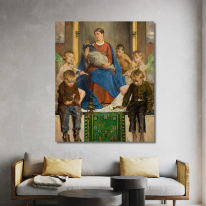 Madonna E Bambini Jacek Malczewski jml56 quadro stampato su tela