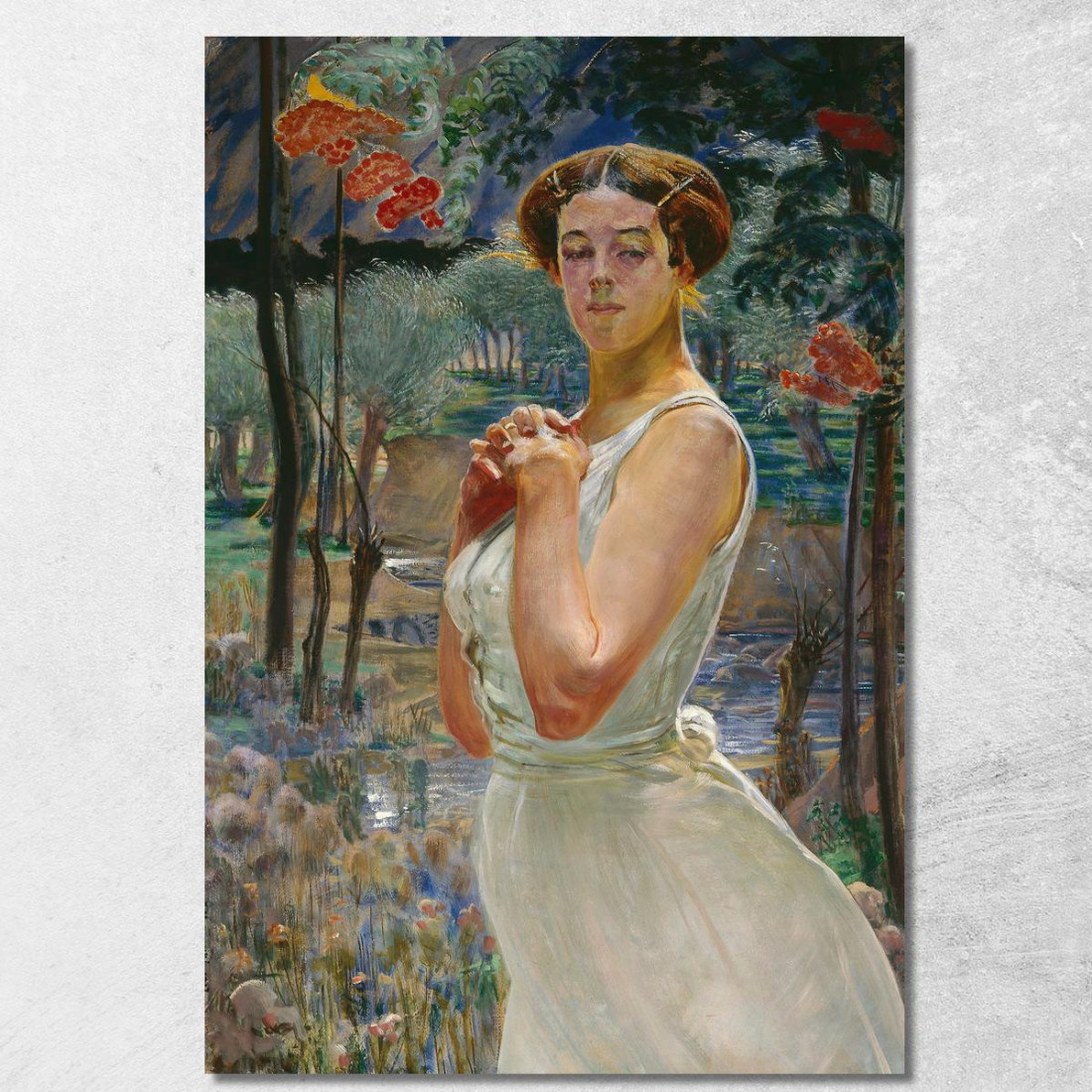Ritratto Di Una Donna Contro Un Boschetto Di Sorbe Jacek Malczewski jml76 quadro stampato su tela