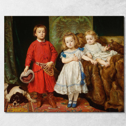 Ritratto Dei Tre Figli Dell Artista Tadeusz Helena E Beata Jan Matejko jmt29 quadro stampato su tela