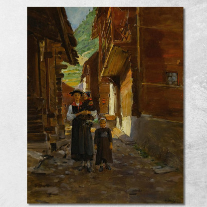 Giovane Donna E Bambini In Un Paesaggio Montano Jean Béraud jbr30 quadro stampato su tela