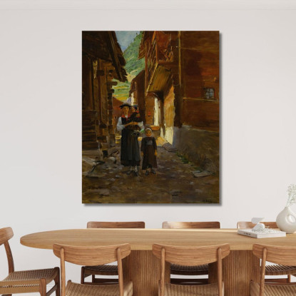 Giovane Donna E Bambini In Un Paesaggio Montano Jean Béraud jbr30 quadro stampato su tela