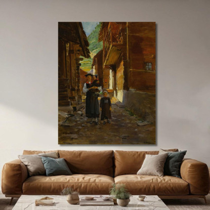 Giovane Donna E Bambini In Un Paesaggio Montano Jean Béraud jbr30 quadro stampato su tela