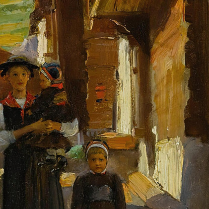Giovane Donna E Bambini In Un Paesaggio Montano Jean Béraud jbr30 quadro stampato su tela