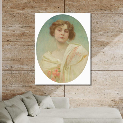 Ritratto Di Giovane Donna In Costume Popolare Alphonse Mucha amu93 quadro stampato su tela