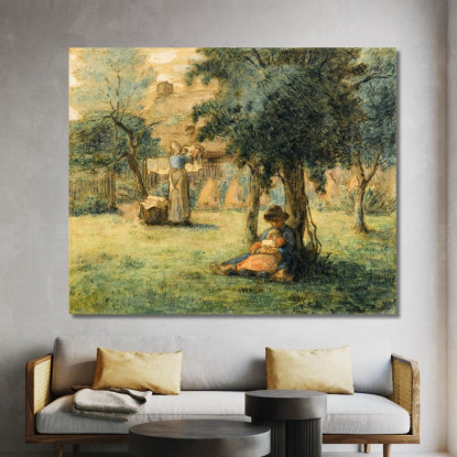 Donna Che Stende Il Bucato Jean-François Millet jfm16 quadro stampato su tela