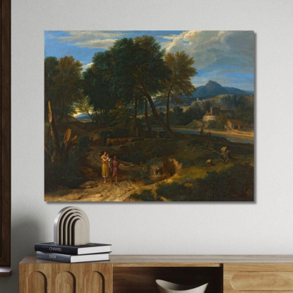 Pastorale Con Un Giovane Pastore E Una Donna Con Un Bambino In Braccio Jean-François Millet jfm39 quadro stampato su tela