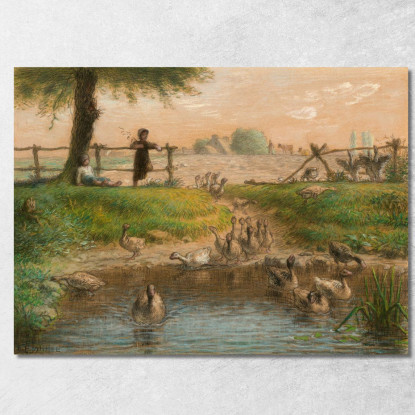 Bambini Contadini Allo Stagno Delle Oche Jean-François Millet jfm42 quadro stampato su tela