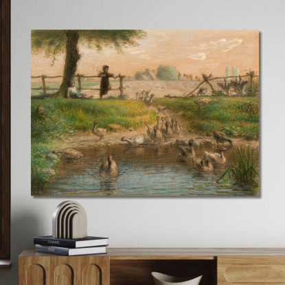 Bambini Contadini Allo Stagno Delle Oche Jean-François Millet jfm42 quadro stampato su tela