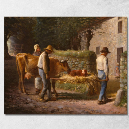 I Contadini Portano A Casa Un Vitello Nato Nei Campi Jean-François Millet jfm45 quadro stampato su tela