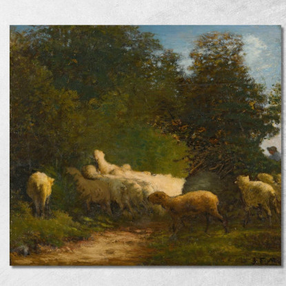 Pecore Al Pascolo Lungo Una Siepe Jean-François Millet jfm59 quadro stampato su tela