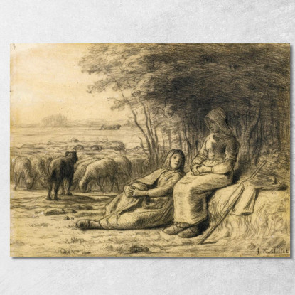 Due Pastorelle E Il Loro Gregge Jean-François Millet jfm84 quadro stampato su tela