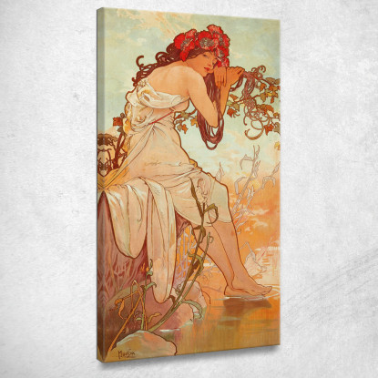 Estate Quattro Stagioni Alphonse Mucha amu113 quadro stampato su tela