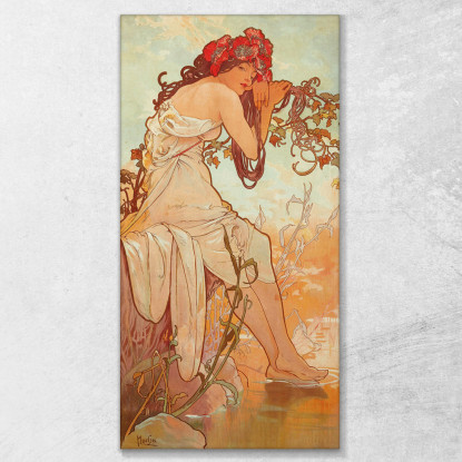 Estate Quattro Stagioni Alphonse Mucha amu113 quadro stampato su tela