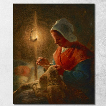 Donna Che Cuce Alla Luce Della Lampada Jean-François Millet jfm89 quadro stampato su tela