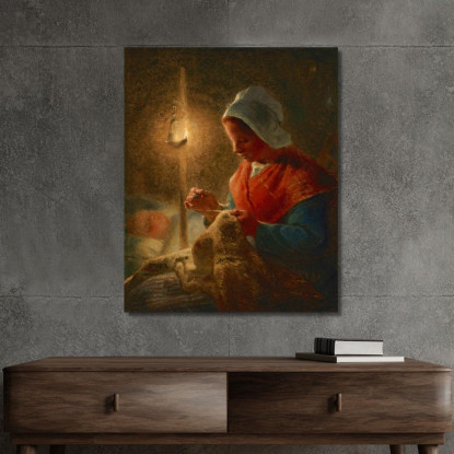 Donna Che Cuce Alla Luce Della Lampada Jean-François Millet jfm89 quadro stampato su tela