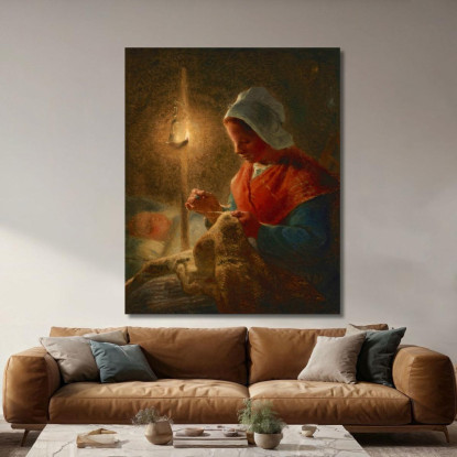 Donna Che Cuce Alla Luce Della Lampada Jean-François Millet jfm89 quadro stampato su tela