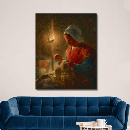 Donna Che Cuce Alla Luce Della Lampada Jean-François Millet jfm89 quadro stampato su tela