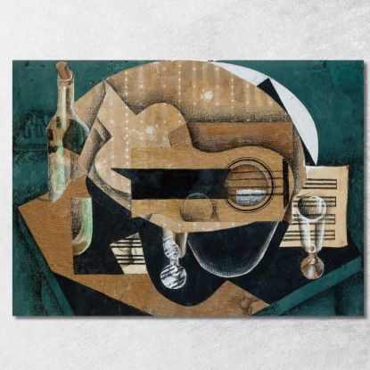 Una Chitarra Degli Occhiali E Una Bottiglia Juan Gris jgr1 quadro stampato su tela