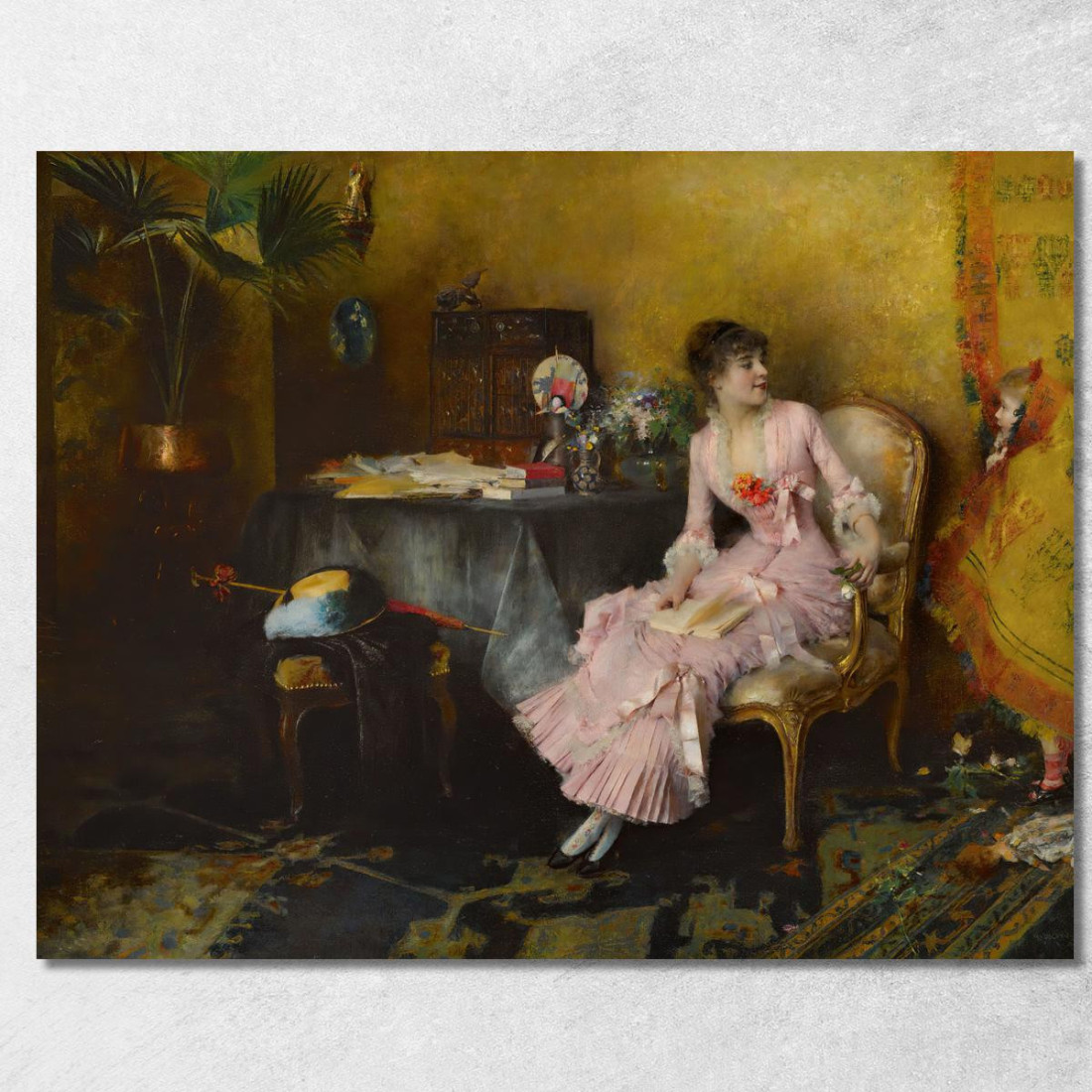 Giovane Donna In Rosa Con Il Suo Bambino Pascal Dagnan Bouveret pdb14 quadro stampato su tela
