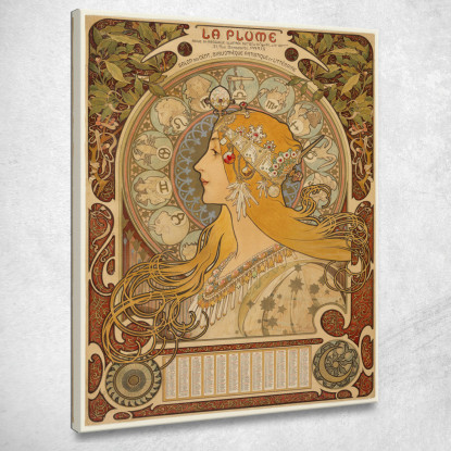 Zodiaco La Piuma Alphonse Mucha amu140 quadro stampato su tela