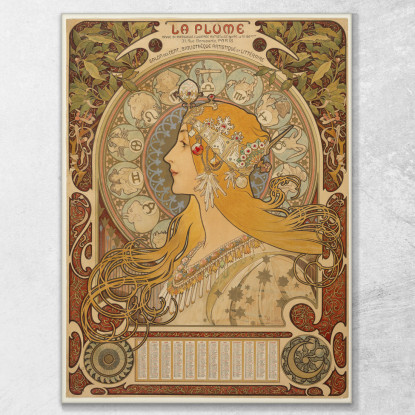 Zodiaco La Piuma Alphonse Mucha amu140 quadro stampato su tela