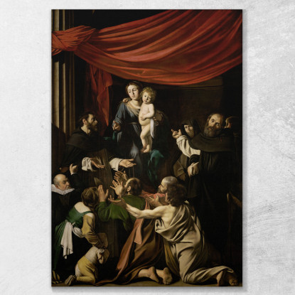 Madonna Del Rosario Caravaggio crv17 quadro stampato su tela