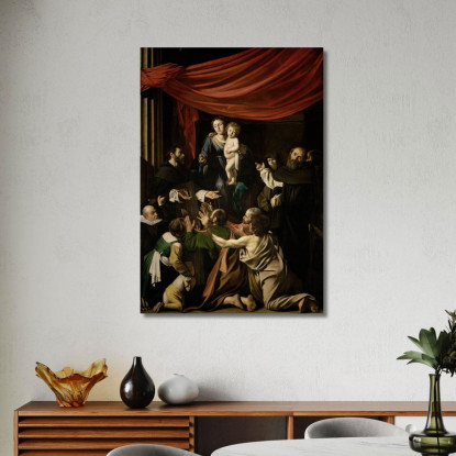 Madonna Del Rosario Caravaggio crv17 quadro stampato su tela