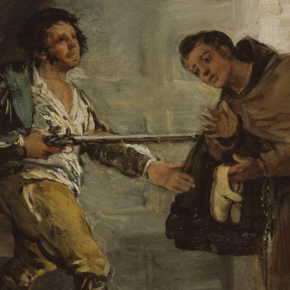 Bruder Pedro Bietet El Maragato Schuhe An Und Bereitet Sich Darauf Vor, Seine Waffe Beiseite Zu Schieben Francisco de Goya druck