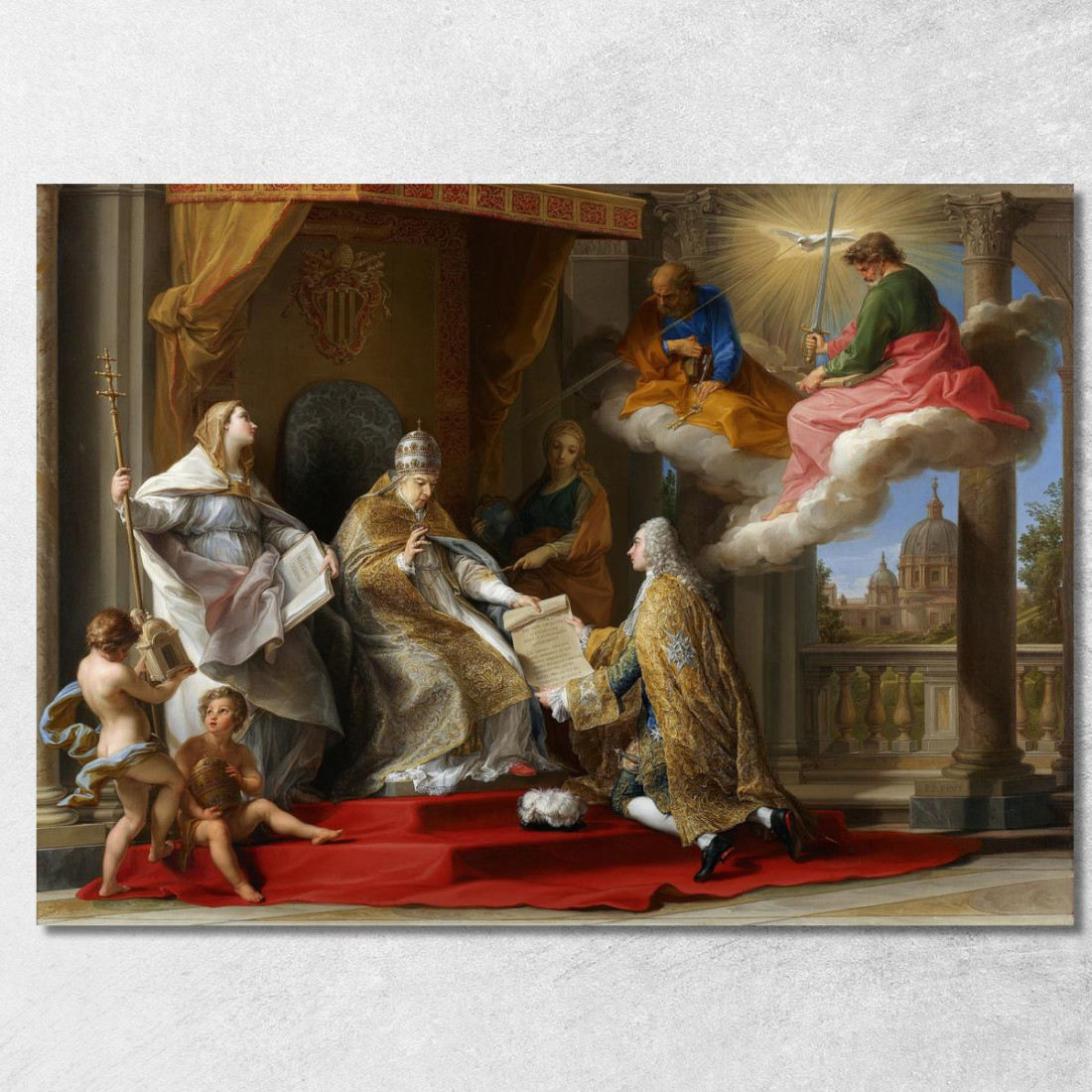 Papa Benedetto Xiv Presenta L'Enciclica Ex Omnibus Al Conte Di Stainville E Poi Duc De Choiseul Pompeo Batoni quadro stampato su