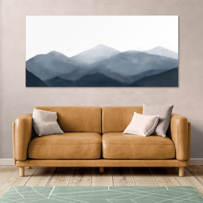 Quadro Paesaggio Astratto Catena Montuosa Nebbiosa Arte Paesaggio Sereno Blu E Grigio  abl1 quadro stampato su tela