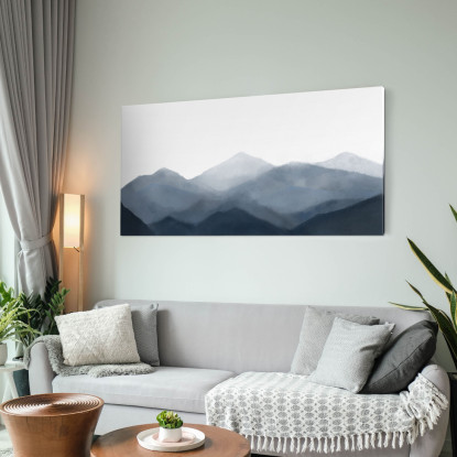 Quadro Paesaggio Astratto Catena Montuosa Nebbiosa Arte Paesaggio Sereno Blu E Grigio  abl1 quadro stampato su tela