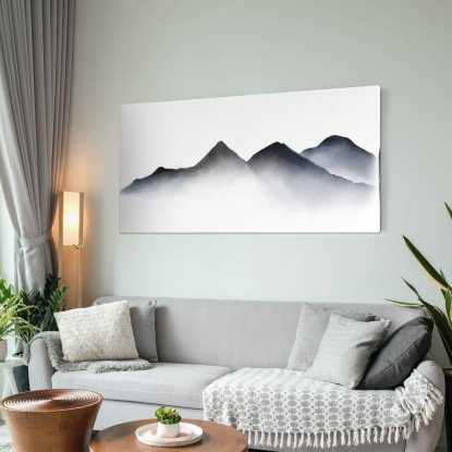 Quadro Paesaggio Astratto Montagne Nebbiose Arte Paesaggio Minimalista Blu E Grigio  abl2 quadro stampato su tela