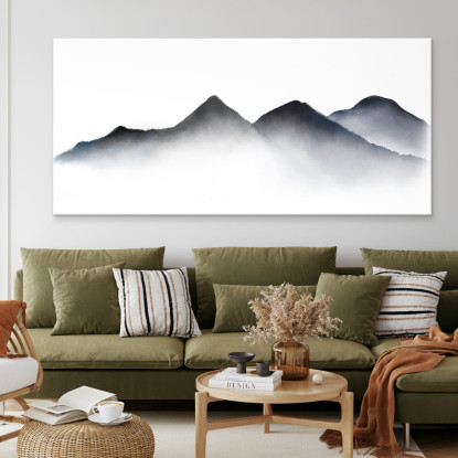 Quadro Paesaggio Astratto Montagne Nebbiose Arte Paesaggio Minimalista Blu E Grigio  abl2 quadro stampato su tela