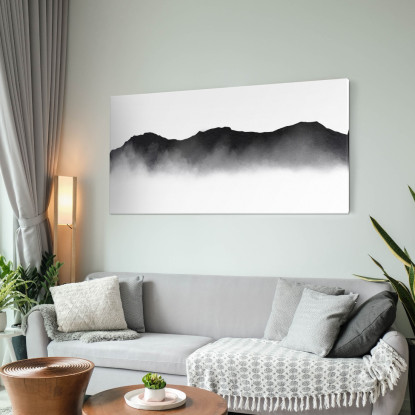 Quadro Paesaggio Astratto Paesaggio Montuoso Nebbioso Nero Minimalista  abl6 quadro stampato su tela