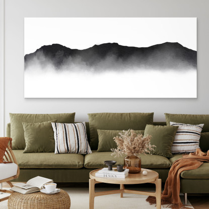 Quadro Paesaggio Astratto Paesaggio Montuoso Nebbioso Nero Minimalista abl6 quadro stampato su tela