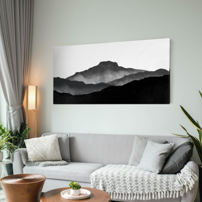 Quadro Paesaggio Astratto Paesaggio Montuoso Nebbioso Nero E Grigio Minimalista  abl12 quadro stampato su tela