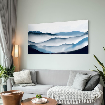 Quadro Paesaggio Astratto Arte Paesaggio Montuoso Blu Con Nebbia E Colline  abl13 quadro stampato su tela