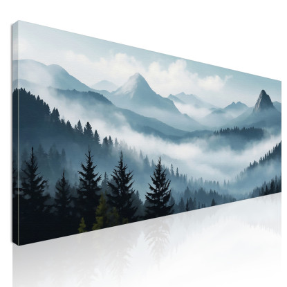 Quadro Paesaggio Astratto Montagna Nebbiosa Foresta Di Pini Scenario Blu E Grigio  abl20 quadro stampato su tela