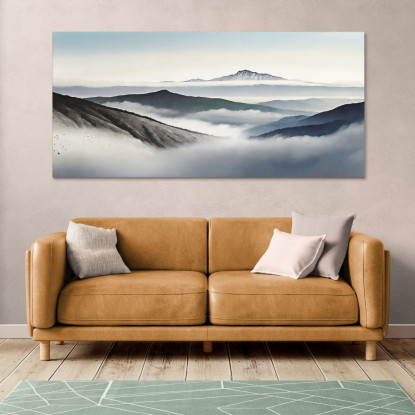 Quadro Paesaggio Astratto Montagne Nebbiose Con Vette Blu E Vallate  abl22 quadro stampato su tela