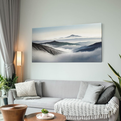 Quadro Paesaggio Astratto Montagne Nebbiose Con Vette Blu E Vallate  abl22 quadro stampato su tela