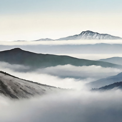 Quadro Paesaggio Astratto Montagne Nebbiose Con Vette Blu E Vallate  abl22 quadro stampato su tela